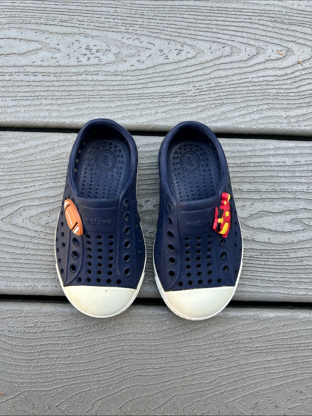 Native Kids Navy and White Slip-On Water Shoes with Colorful Charms